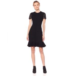 Julia Jordan Black Cable Knit Dress with Flounce Hem and Lace Sleeves